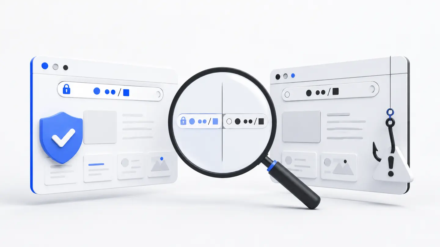 A safe browser page compared with a deceptive phishing window